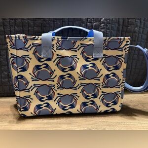 Stylish Crab Print organizer Tote Bag - Blue and Cream